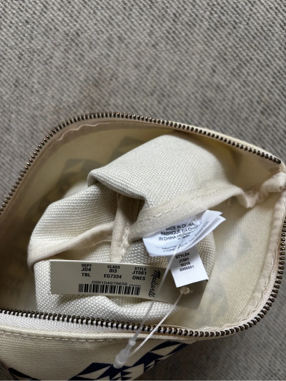 NWT Madewell Zippered Pouch Cosmetic Case Blue White Triangle